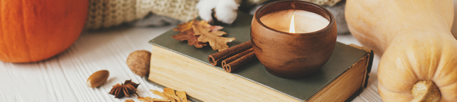 fall cozy book and and candle